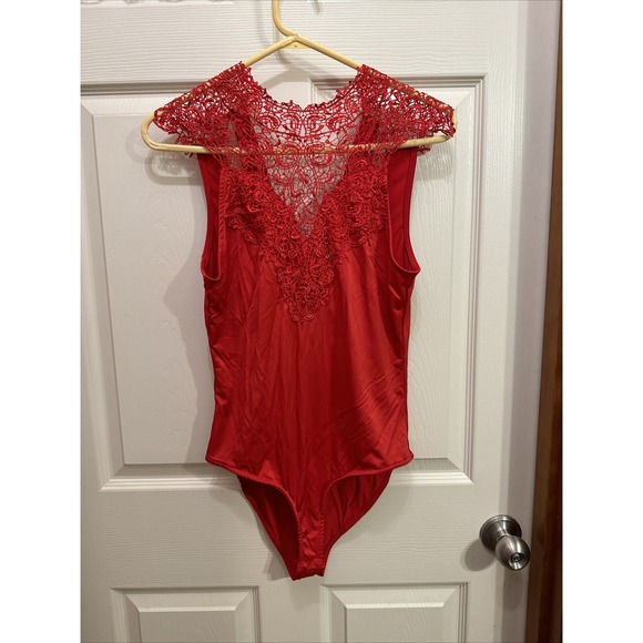 cleo Tops - NWT Cleo Apparel Women's Red Crochet Top Sleeveless Bodysuit